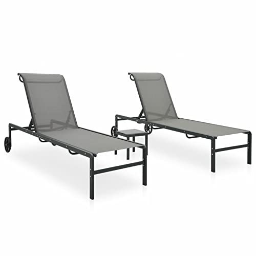 Festnight 2er Sonnenliege mit Beistelltisch, Sonnenliegen mit Aluminium Rahmen, Sonnenliege mit Rollen, Schnelltrocknende Gartenliege Wetterfest, Gartenliege mit Rollen, Liegestuhl Verstell