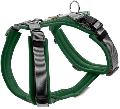 HUNTER Hundegeschirr Maldon UP, Farbe: dunkelgrün/grau, weich gepolstert & komfortabel, stark reflektierend durch 3M Scotchlite, 4-Fach verstellbar, mit gepolstertem Griff (ab S-M), Größe: XS