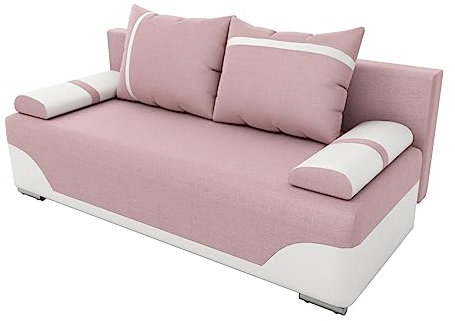 BROMARKT Schlafsofa GARGAS- Sofa mit Schlaffunktion und Bettkasten, Bettsofa, Couchgarnitur, Couch, Sofagarnitur, Bett (h85 x t99 x b200 cm, Malmo 61 Rosa + Madrit 920 Weiß)