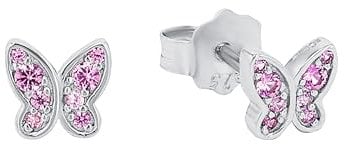 s.Oliver Ohrstecker 925 Sterling Silber Mädchen Kinder Ohrschmuck, mit Zirkonia synth., 0,5 cm, Silber, Schmetterling, Kommt in Schmuck Geschenk Box, 2036822