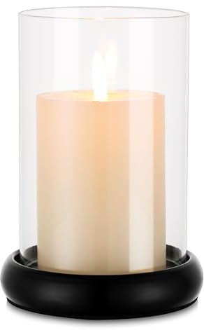 Inweder Windlicht Kerzenständer Schwarz für Stumpenkerzen | mit Glaszylinder, Moderne Deko, Metall Kerzenhalter für Tischdeko Halloween Weihnachten Hochzeit Heimdeko