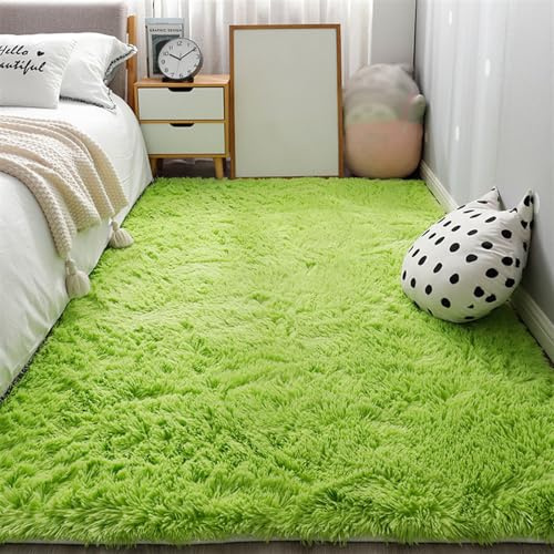 SK Studio Flauschiger Teppich für Wohnzimmer und Schlafzimmer - Shaggy, Waschbar, Weich - Hellgrün, 160x230cm