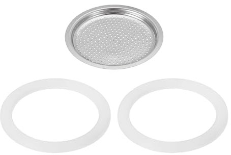 sourcing map Stovetop Espresso Maker Replacement Aluminium Coffee Pot Parts with 1pcs Filter and 2pcs Silicone Gasket Seals 57x49x4.5mm for 4-Cup Mocha Coffee Maker Pot(Silver)