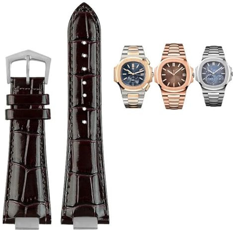 TIOYW Uhrenarmband für Patek Philippe Nautilus 7118 5712, echtes Leder, Stahlverbinder 5711 5712G, Notch, 25 x 13 mm, 25mm-13mm, Achat