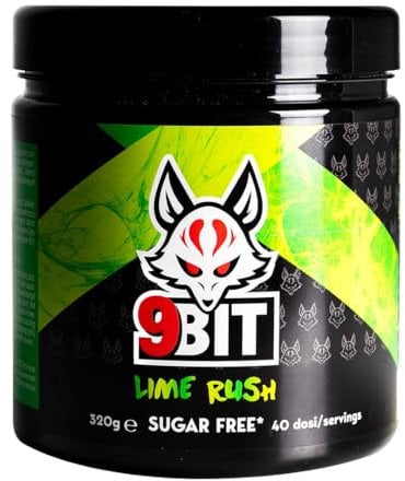 9BIT Focus booster | Integratore per aumentare la concentrazione | con caffeina, ginseng siberiano e the verde | in polvere | 40 porzioni | ZERO ZUCCHERO (Lime)