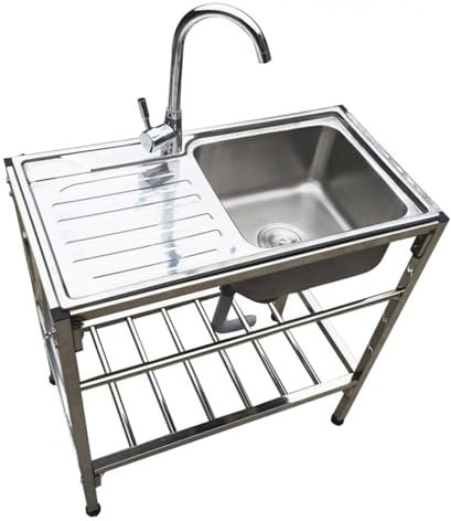 Utility Sink Free Standing Sink Stainless Steel Kitchen Sink Commercial Faucet Included with Drainer Unit with Storage Shelves for Room Garage Basement Outdoor and Indoor Easy to Clean. (Color : Hot
