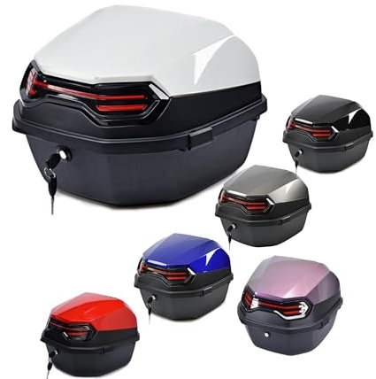UYTOIZ Motorrad-Topcase 35L Wasserdicht Heckkasten Mit Sicherheitsschloss, für Roller Mit Helm, Aufbewahrungsbox in Weiß (41x40x30cm)