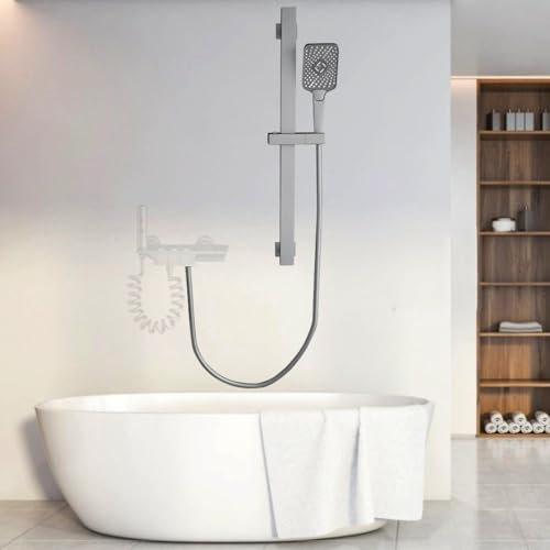 CALISTOUK Barra de Ducha Acero Inoxidable 60cm, Columna Ducha con Ducha de Mano y Manguera Soporte Alcachofa Ducha Ajustable, Gris