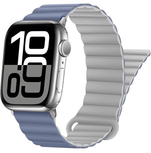 HITZEE Compatible with Apple Watch Strap 49/46/45/44/42/41/40/38mm, Double Sided Wearable Silicone Magnetic Band Compatible for iWatch Ultra 2 Series 10 9 8 7 SE 6 5 4 (38/40/41/42mm, Grey Blue)