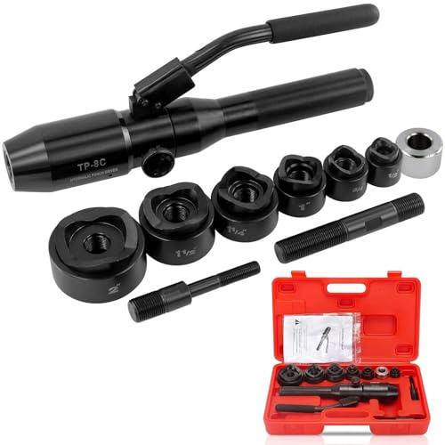 GEJLELDS Kit de Sacabocados Hidráulicos, Perforadora de Láminas de Metal Excavadora de Agujeros Hidráulica, Punzonadora de Chapa Metálica con 6 Troqueles, para Aluminio, Latón,Black