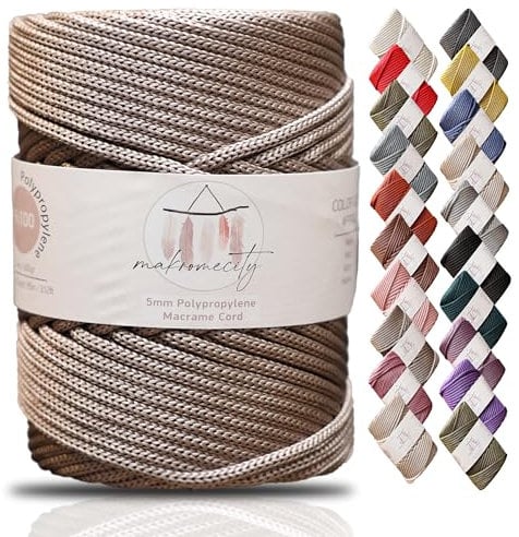 Makromecity, Premium Polyester Macrame Cord 5mm x 104 Yards (311 feet) 5mm Polypropylene Macrame Cord Crochet Macrame Bag Cord Crafts for Wall Hangings, Bags, Underplate, Rug (Mink)
