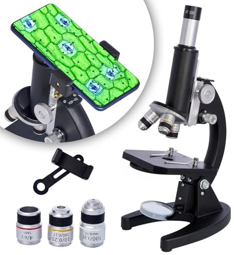 Mikroskop, 200 x 5000 x zusammengesetzte biologische Mikroskope mit Mikroskop-Objektträger-Set, 6 x Multiplikator-Telefon-Adapter für Erwachsene, Studenten, Geschenke, biologische Mikroskope für