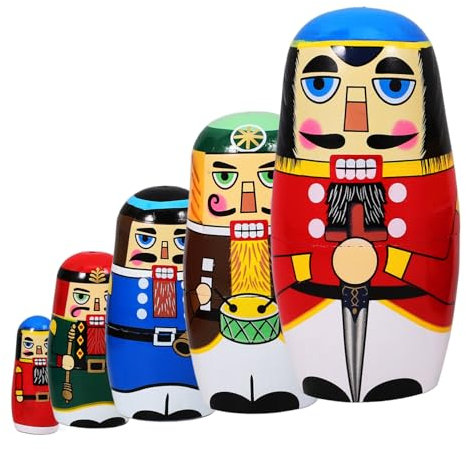 Amosfun 5pcs Nut Soldier Doll Wood Russian Stacking Dolls Wooden Russian Stacking Dolls Festival Gift Santa Claus Nesting Dolls Russian Dolls Kit Russian Nesting Dolls Household Wood Toy