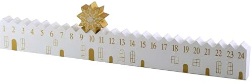 Holz Adventskalender Winter Stadt mit silbernem Stern L: 38 cm - Adventsdeko, Weihnachten Deko, Advent