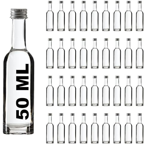 slkfactory BOR Lot de 36 petites bouteilles en verre miniature 50 ml pour liqueur 1ère classe (36 x 50 ml)