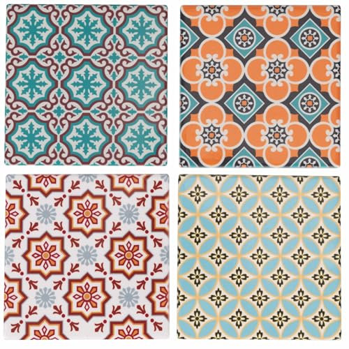 Set 4 Mattonella decorativa 20x20 cm, in ceramica, fondo in sughero, Valladolid