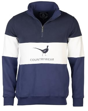 Rydale Mens Striped Embroidered Sweatshirt Men Country Jumper Sweater Fleece (UK, Alpha, M, Regular, Regular, Pheasant Navy/White/Denim)
