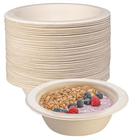 BOKFJBP 50 Stück Braun Schalen Zuckerrohrschale, 260ML Suppenschüssel Bagasse-Schale Lang anhaltende Wärmespeicherung Langlebige Suppenschalen für Picknicks Essen im Freien Familienfeiern