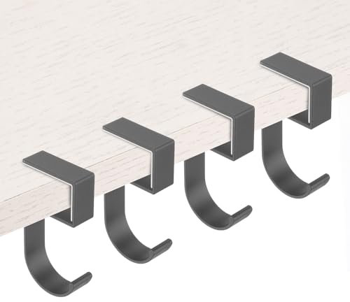 PATIKIL 4Pcs Purse Hook for Table, 5-Shaped Purse Hanger for Desk Portable Nail Free Heavy Duty Under Desk Handbag Holder Backpack Headphone Small Hook, Gray