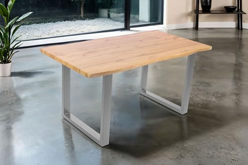SAM Esstisch Josy | 160 x 85 cm | Holz Wildeiche-Optik | U-Gestell Metall Silber | 40 mm Tischplatte mit Baumkante | Tisch für Esszimmer & Küche