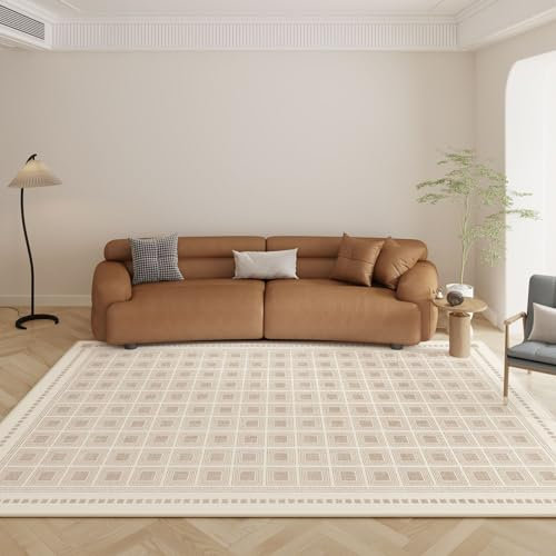Moderner Teppich im Landhausstil für drinnen und draußen, waschbar, 150 x 180 cm, Braun / Beige
