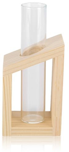 Plant Propagation Tubes, Glass Tubes with Wooden Stand Flower Vase Test Tube Desktop Propagation Station Hydroponic Plants Glass Tubes (Single tube hydroponics)