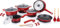 ROYALTY LINE, 17-teiliges Set, Kochgeschirr aus Druckguss-Aluminium, marmorierte Beschichtung, mit Silikongriffen, 24-28 cm, Rot