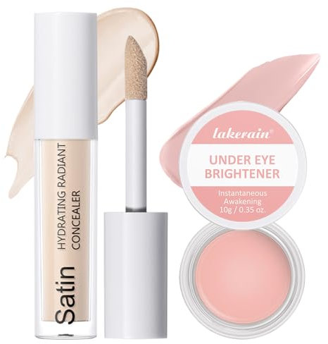 2 Pcs Under Eye Brightener Correttore Occhiaie(10g)+Correttore Liquido(6ml),Correttore Idratante,Correttore Occhiaie Coprente,Correttore Illuminante Occhi,Correttore per il Viso, Naturale Illuminante