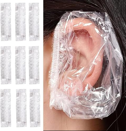Lot de 100 cache-oreilles jetables pour la douche - Cache-oreilles jetables pour la douche - Colorés - Imperméables - Pour la teinture des cheveux, la douche, le bain, le salon