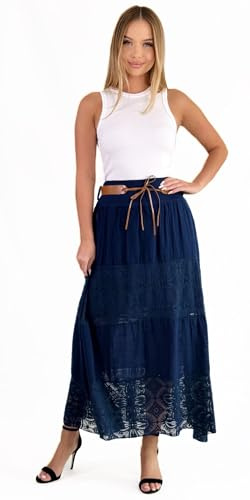 Mississhop Langer Baumwollrock mit Spitze & Grtel