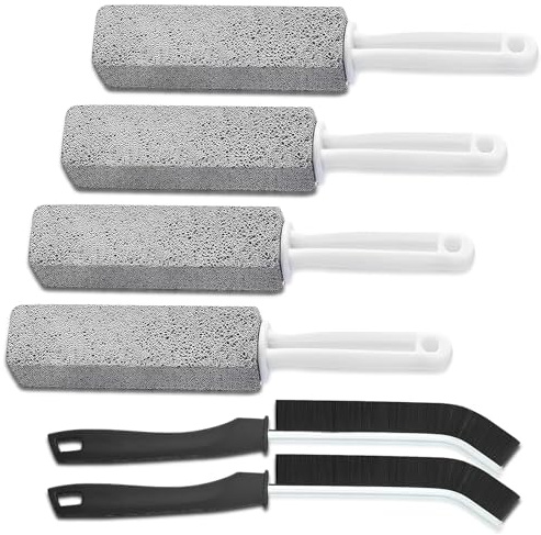 Pumice Stone for Toilet, Magic Brush Cleaner with Long Handle 4pcs Toilet Pumice Cleaning Stone and 2pcs Gap Brush for Home Kitchen Bathrooms Window Grooves