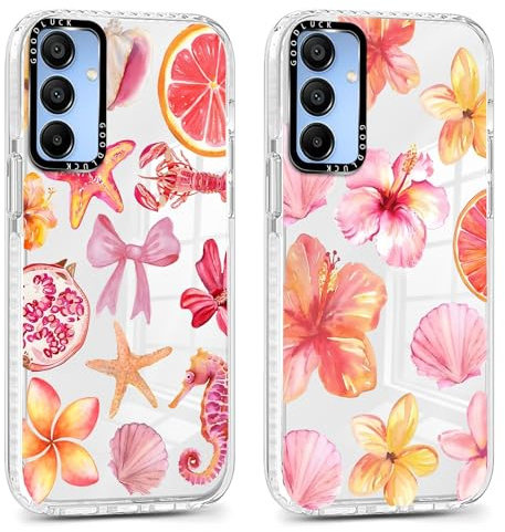 Vxinvnoi 2 Stück Handyhülle für Samsung Galaxy A35 5G Hülle, Hibiskus Blumen Motiv Aesthetic Bunt Sommer Muster Mädchen Case, Transparent Weich Silikon Dünn TPU Stoßfeste Cover für Samsung A35 6,6,01