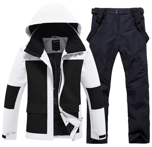 HOUZONIY Herren Schneeanzug Skijacke und Skihose Set Herren Zweiteilig Outdoor-Skikleidung Winddicht Ski Anzug Mit Kapuzen zum Skifahren Snowboarden