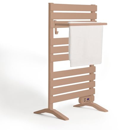 CREATE / WARM Towel 500W / Elektrischer Badheizkörper Mokka mit Standfüßen und Regal / 103x55x5cm / Für Boden oder Wand, Timer, LCD-Display, geringer Verbrauch