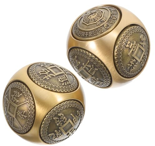 Chinesische Baoding Kugeln 2 Stück 36mm Messing Handmassagebälle | Sechseckige Reliefstruktur, Goldfarbene Oberfläche, für Wohnzimmer und Arbeitszimmer Dekor