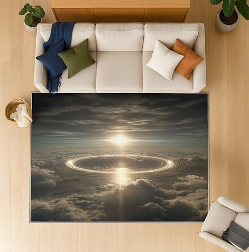 Generisch Übernatürlich Kinder Spielmatte (Perlgrau, 80 x 150 cm) Modern rutschfest Teppich Waschbarer, Wolken Ringe Pflegeleicht Deko Wohnzimmerteppich für Familie und Haustiere