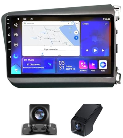 Pantalla táctil de 9 para Honda Civic 2011-2015, Radio Android 13 con CarPlay, Android Auto, GPS, Bluetooth 5.0, cámara Trasera + DVR, WiFi 4G, Ecualizador, FM, RDS, Dab