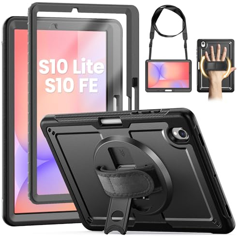 KAIJIAbox Case for Samsung Galaxy Tab S10 Lite/S10 FE/S9/S9 FE 11inch 5g | 3 in 1 Protection: Screen Protector, Pen Holder, 360° Stand, Hand Strap, Shoulder Strap, Drop-Proof, Lightweight