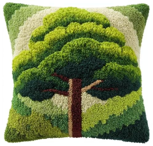 NAHUIGOOD Latch Hook Kit Cushion for Adults，DIY Craft Latch Hook Rug Kits Embroidery Latch Hook Pillow Cover for Christmas/Gifts,Tree of Life 43X43Cm