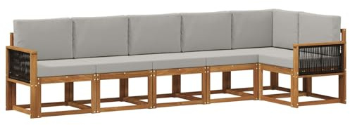 vidaXL Outdoor-Sofagarnitur 6 pcs Natürlich und Hellgrau Polyester, Garten, modernes, wetterfestes Ecksofa, Sitzgelegenheit für draußen, Terrassenmöbel, entspannendes Set