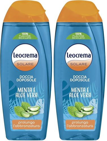 Leocrema, Docciaschiuma Doposole, Prolunga l'Abbronzatura, Idrata, Nutre e Rigenera la Pelle, Arricchito con Estratto di Menta e Aloe Vera, Proprietà Lenitive e Rinfrescanti, 250ml (Confezione da 2)