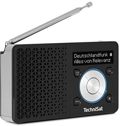 TechniSat DIGITRADIO 1 – Tragbares DAB+ Radio mit Akku (DAB, UKW, Lautsprecher, Kopfhöreranschluss, Favoritenspeicher, OLED Display, klein, 1 Watt RMS) schwarz-silber