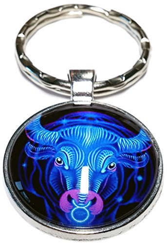 Porte Clé Taureau Bleu Métal Signe Astrologique Zodiaque clef astro horoscope voiture porteclef symbole astrologie maison cadeau anniversaire homme femme garçon fille fête mères mamans pères papas