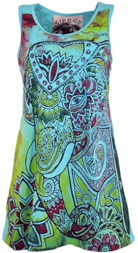 GURU SHOP Mirror Top, Longshirt, Minikleid - Elefant/Türkis, Damen, Size:M