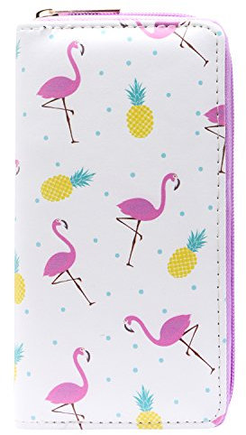 DonDon Geldbörse Damen mit Reißverschluss Portemonnaie Geldbeutel Damen Kinder Mädchen Flamingos und Ananas