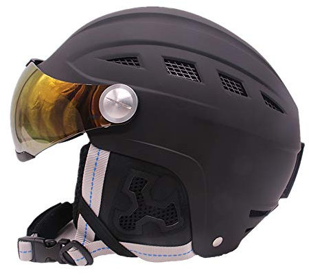 TentHome Skiing Helmet Women Men Ski Snowboard Helmet Snow Sports Adjustable Helmet Visor with Detachable Photochromic Polarizing Goggles (Black, Small(52-56cm))