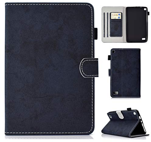 Schutzhülle für Amazon Fire 7 (2017 und 2015, 7. und 5. Generation), Retro-Stil, PU-Leder, mit Magnetverschluss, Standfunktion, Kartenfächern dunkelblau