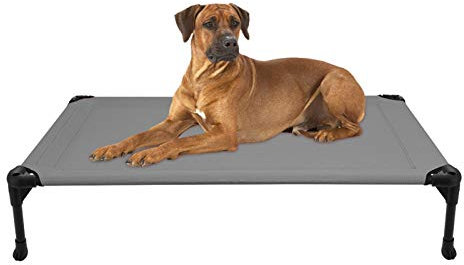 Veehoo Hundeliege Outdoor, Erhöhtes Hund Haustierbett Hundebett Outdoor Grosse Hunde aus Waschbar & Dauerhaft Textilene Netzstoff für Innen Außenbereich, Grau L 107 x B 76 x H 18 cm