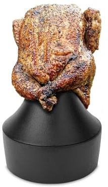Outset 76633 Cast Iron Beer Can Chicken Holder, Garlic Roaster and Flavor Infuser, Black