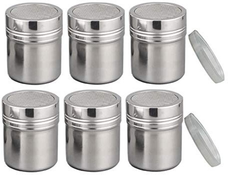 Coctelera de polvo con tapa, coctelera de malla fina de acero inoxidable, para tamiz de cacao, canela en polvo, azúcar glaseado, café chocolate (6 piezas pequeñas)